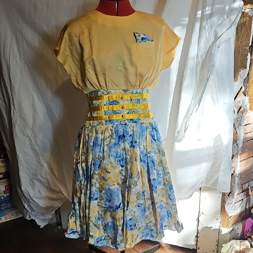 MH Juan Floral Yellow and Blue Dress